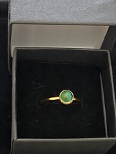 Round Stone Stainless Steel Gold Mood Ring Size 8 + Color Chart + Gift Box & Bag