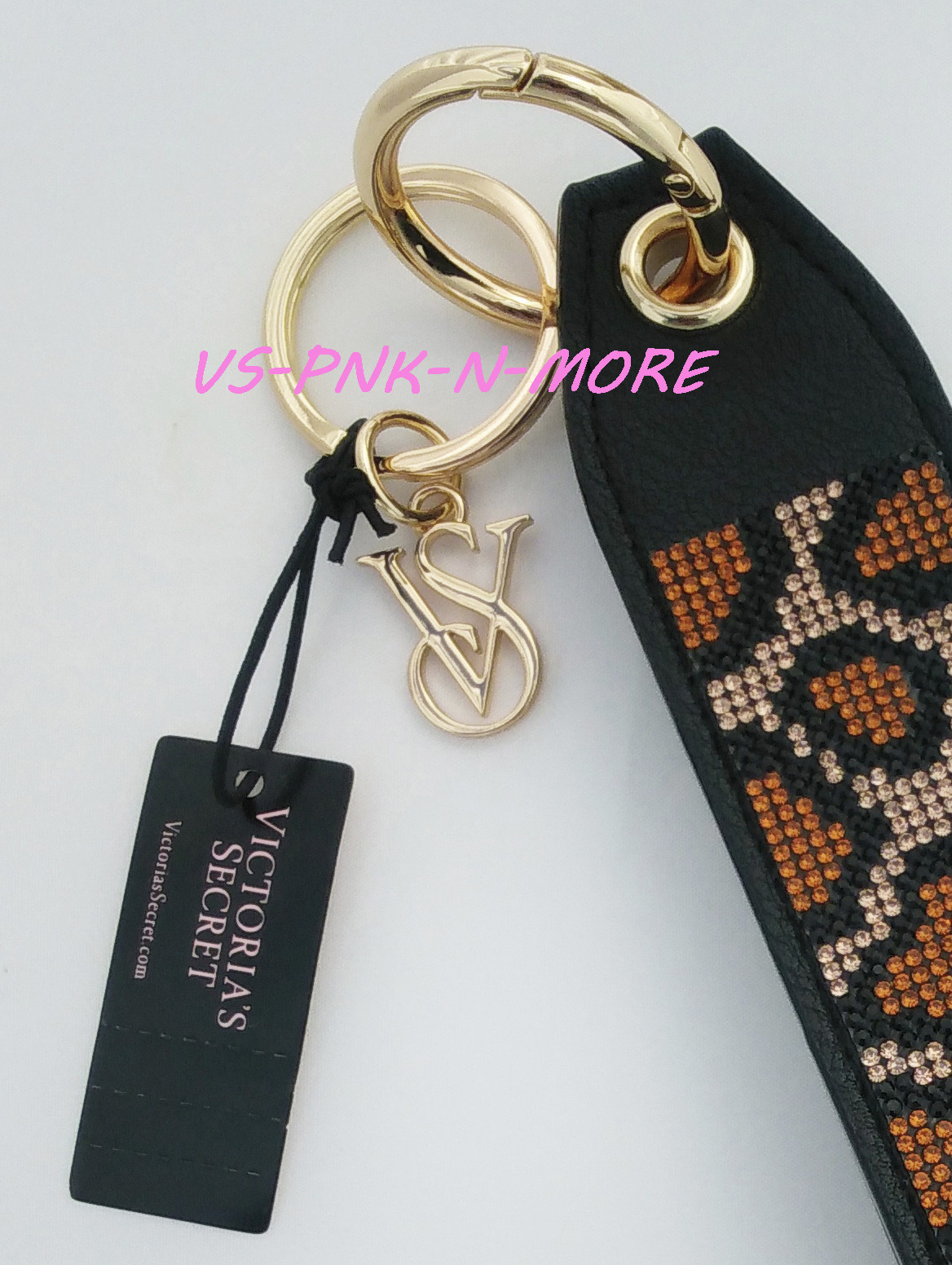 Victoria's Secret VS Bling Rhinestone Wristlet Strap Keychain Brown Leopard