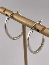 FAS 925 STERLING SILVER 2MM SQUARE OVAL HOOP EARRINGS 1 1/8" CLASSIC BOHO 475