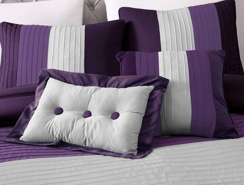 Chezmoi Collection Loft 8-Piece Luxury Striped Comforter Set (King, Purple/Gr... - Picture 5 of 7