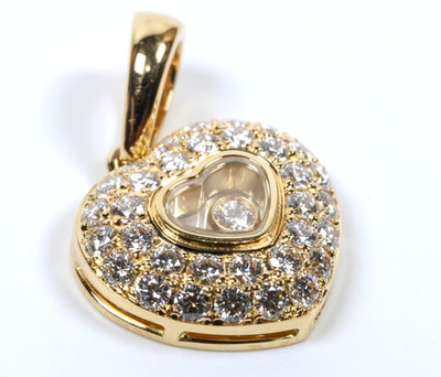 Chopard Happy Diamonds Heart Pave 18k Yellow Gold Pendant Charm Necklace Top