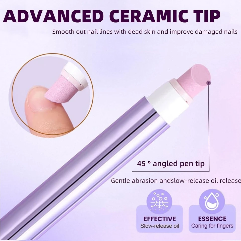 3-in-1 Nail Care Pen, Cuticle Pusher Oil Pen with Ceramic Tip for...  - Image 2 of 4