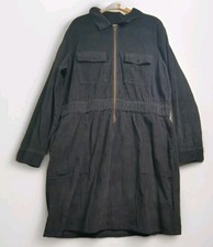 J Crew Zip Front Cinched Dress in Corduroy Utility Pockets Cotton Stretch Sz 18