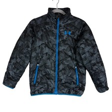 Under Armour Jacket Kids Medium Black Camo Puffer Full Zip ColdGear Winter Warm