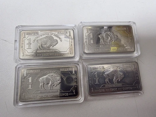 (4) 1 Oz German Silver Buffalo Bars Including Case  4 Bars Total