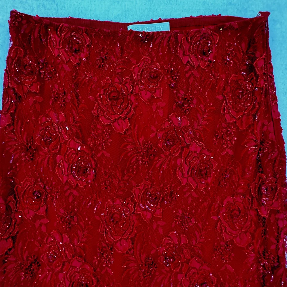 Falda Badgley Mischka Mujer 6 Rojo Encaje Forrada Seda Floral Cuentas Lentejuelas Formal Foto 2 de 4