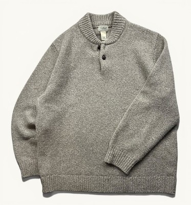 Men s L.L. Bean Ragg Wool Henley Sweater Marked Grey Knit Fisherman Sz XL Wool