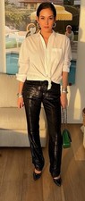 CHANEL 04A Vintage Black Houndstooth Metallic Lurex Silk Pants Trousers FR 36