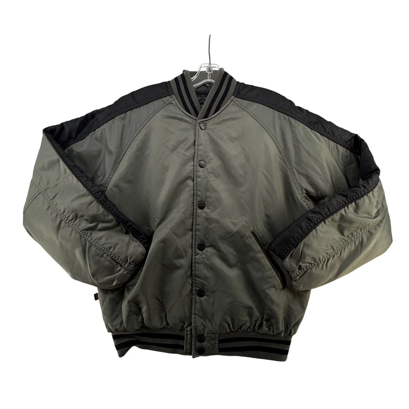 Alpha Industries Mens Medium Sage Green Black Bomber Varsity Jacket Quilted image 14