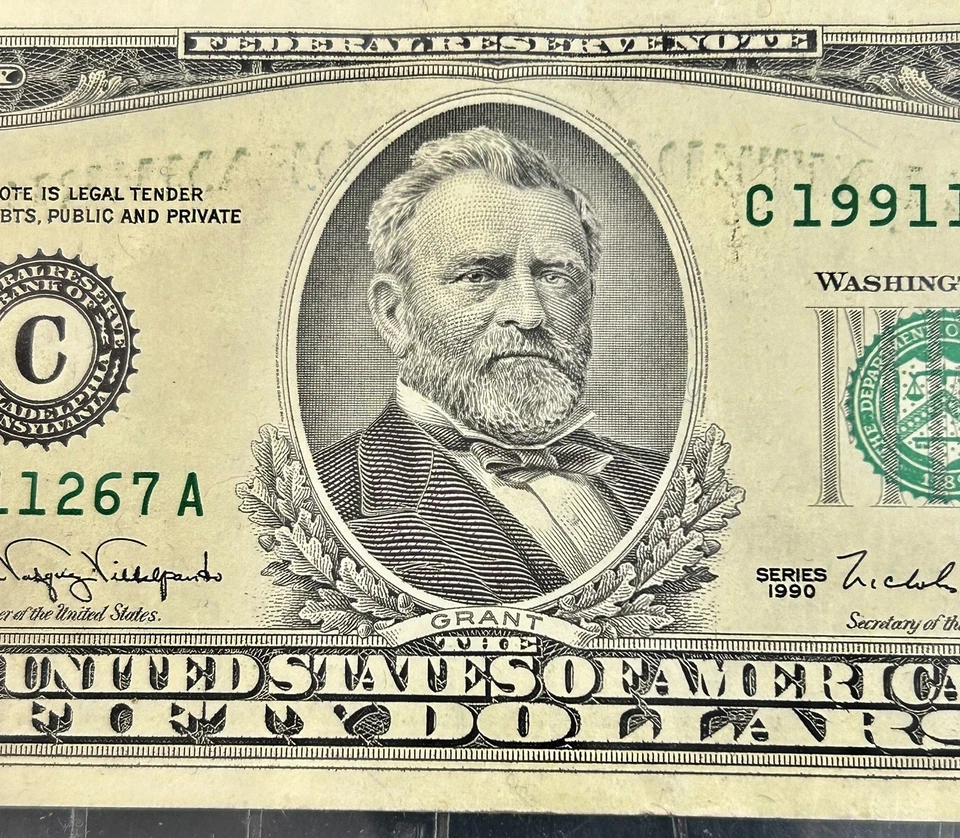 $50.00 Federal Reserve Note Series 1990 Philadelphia ERROR - Image 3 of 3