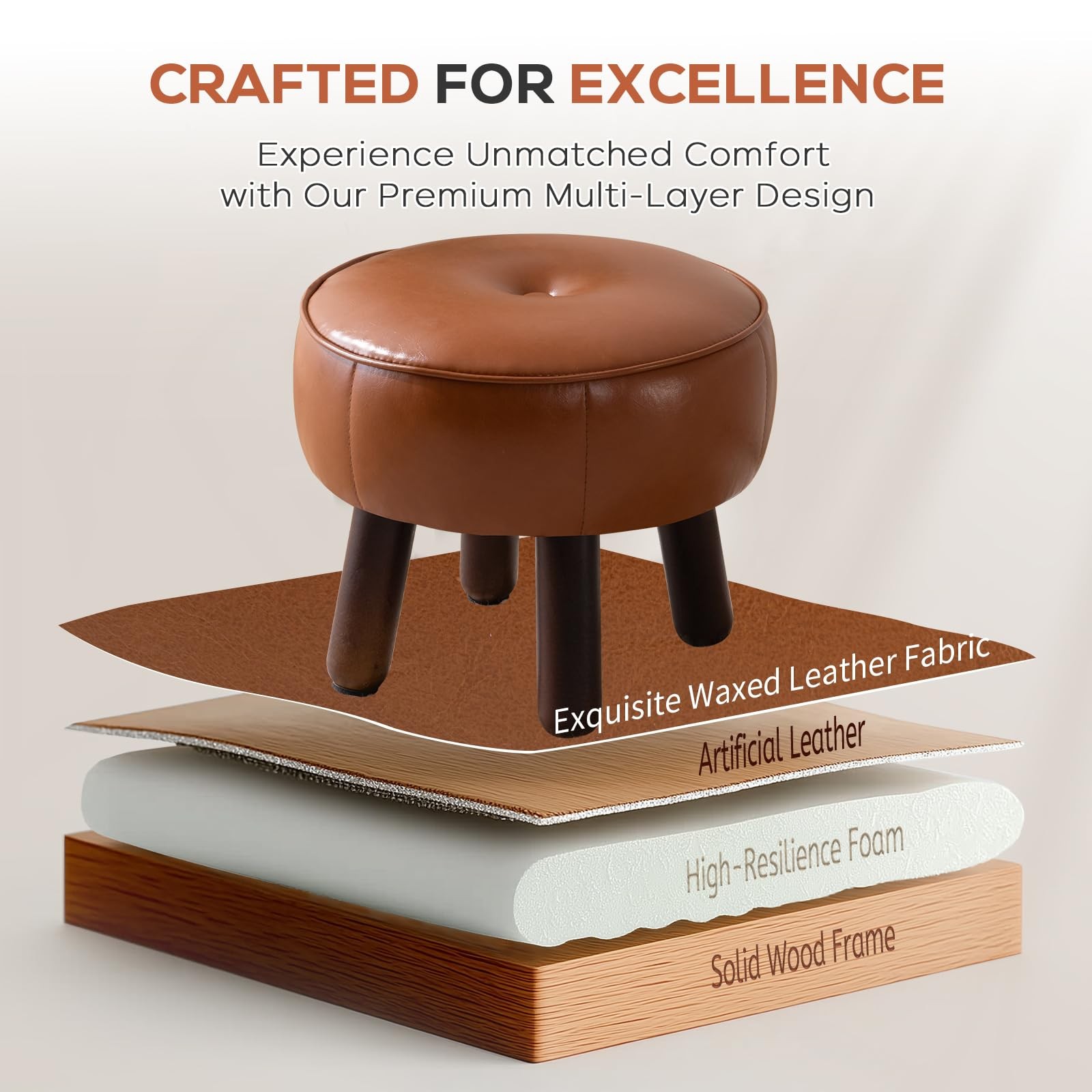Small Foot Stool, Round Faux Leather Pouf Ottoman Foot Rest, Footstool Ottoma...
