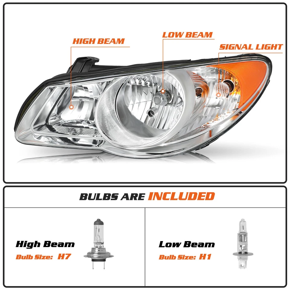 W/Bulb For 2007 2008 2009 2010 Hyundai Elantra Headlight Assembly Set Front Pair - Image 3 of 4