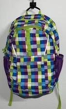 Lands' End ClassMate Medium Backpack Purple-Green-Blue Check Multi-Color