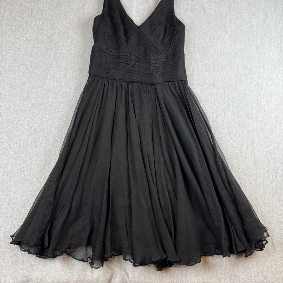 White House Black Market 荷叶边雪纺丝绸 V 领连衣裙女式 4-857928 码 — 第 2/4 张图片