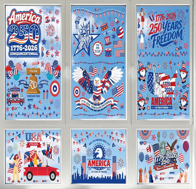250 Years Anniversary USA Window Clings for 4Th of July, 250 Anniversary 9 Sheet
