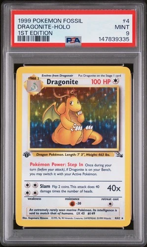 1999 POKEMON FOSSIL 1ST EDITION #4 DRAGONITE-HOLO PSA 9