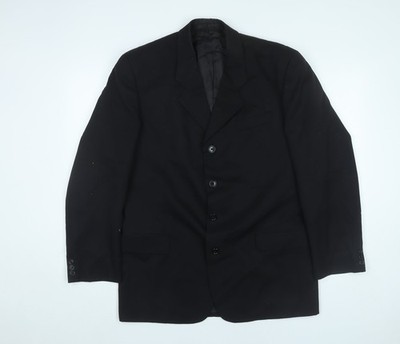 Next Herren Schwarz Wolle Blazer 40R Sakko Regular Fit Kerb Revers