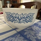 Vintage Federal Milk Glass Bowl with blue pattern 2 1/2 Qt