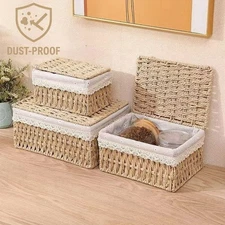 Wicker Woven Set of 3 Storage & Organization,Storage Baskets & Bins with Lid