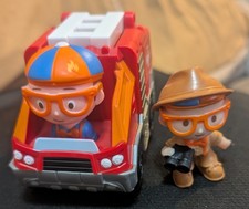 Blippi Mini Fire Truck Vehicle 2" Rubber Safari Blippi Figure Cake Topper Lot