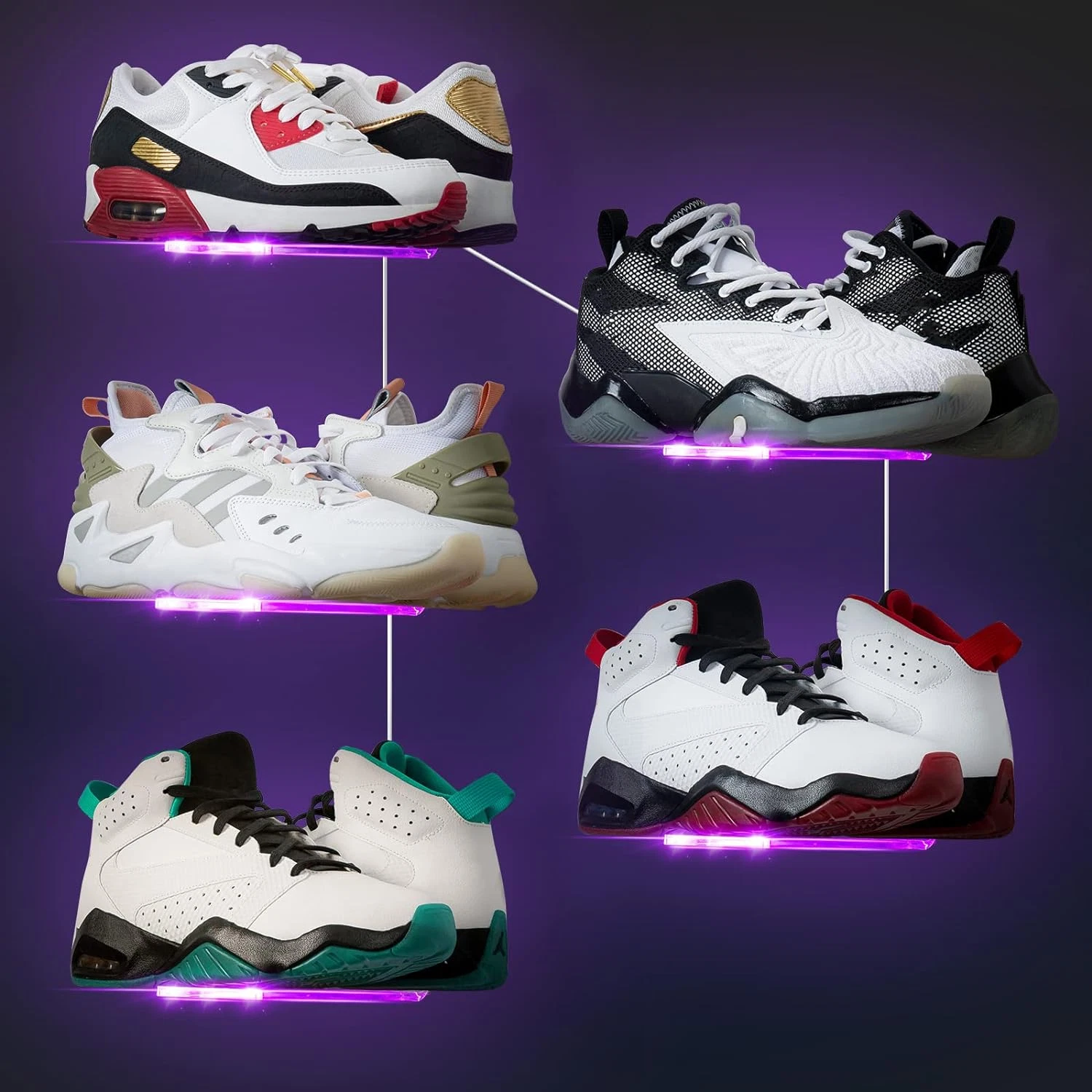 Color Changing Floating Shoe Display Shelf Set of 5 - Easy to Install!