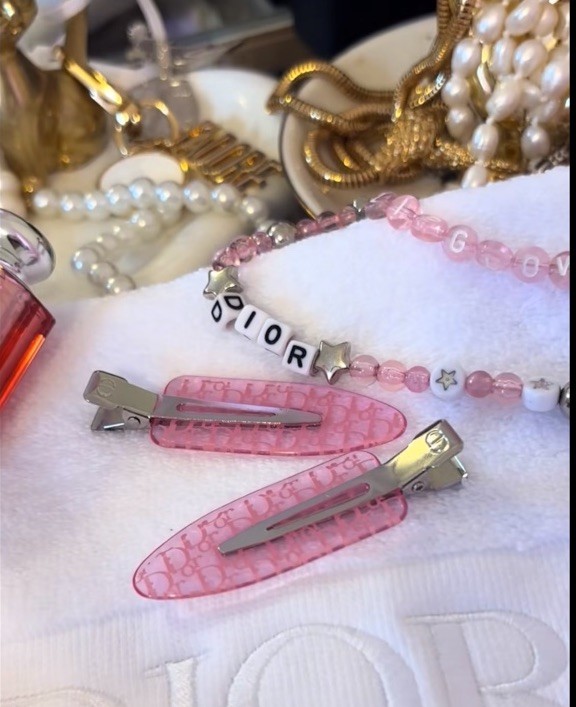 New - Dior Monogram Logo Pink And Silver Hair Clips  display picture 2