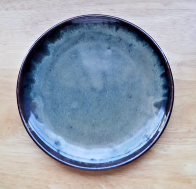 Ming Jun Blue Speckled Stoneware Pottery Raised Seal Plate 8.5 inches Vintage