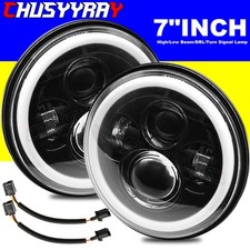 7 Round Led Headlight Hi-lo Halo For Jeep Wrangler Jk Lj Tj For Chevy C10