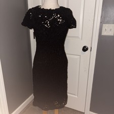 Elie Tahari Black Lace Cap Sleeve Dress Lined Size 4