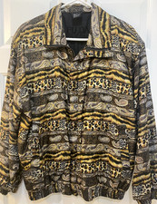 Vtg FUDA 100 Silk Bomber Jacket Women's Sz L Full Zip Animal Y2K Eclectic Retro