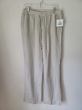 Ellen Tracy LinenPants Women XL Beige Hi Rise Straight Pull On Drawstring $70