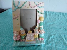 3D Teddy Bear Birthday Ceramic Picture Frame holds a 3 x 5 in Picture