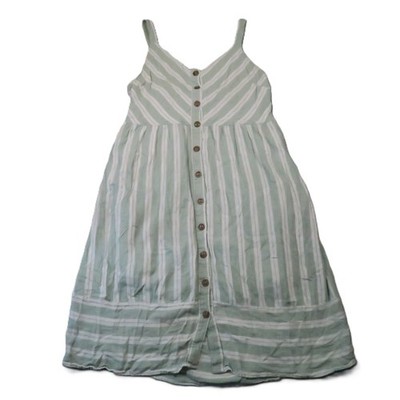 Universal Thread Linen Blend Midi Dress 2XL Green Striped Strappy Button Summer