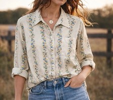 Vintage Montgomery Ward Womens Blouse Floral Stripe Button Shirt Cottagecore 18
