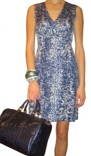 TORY BURCH Blue Silk Snake Python Print Sheath Dress V-Neck Sleeveless Size S