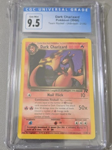2000 POKEMON TEAM ROCKET Unlimited  #21/82 DARK CHARIZARD CGC 9.5 Gem Mint