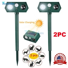 2Pieces Animal Repeller Ultrasonic Solar Power Outdoor Pest Cat Mice Deer Sensor