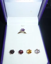 10k Gold Band With Interchangeable Round Natural Gemstones Size 5