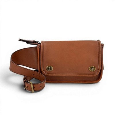 Echte OLD COACH braune handgefertigte Leder-Gürteltasche mit doppeltem Drehve...
