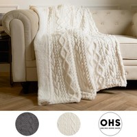 OHS Cable Knit Blanket Sherpa Fleece Sofa Plush Soft Warm Throw Over Bed Chair