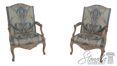 71779: Pair Vintage French Louis XV Carved Open Arm Library Chairs