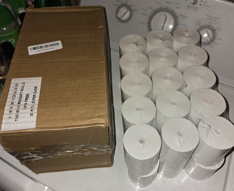 BAM POS 3 1/8 x 190' Coreless Thermal Receipt Paper Rolls for Printers 30 Pack