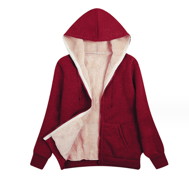 Womens Fur Lined Hoodie Coat Ladies Zip Up Jacket Winter Warm Fleece