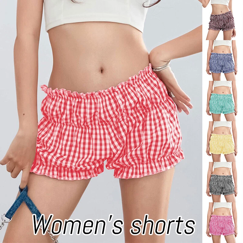 Pantalones cortos a rayas para mujer Bloomers con volantes cintura elástica pantalones calientes bragas bragas Foto 2 de 4