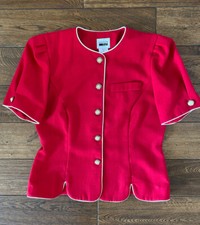Leslie Fay Vintage Retro Party Red Short Sleeve Blazer Jacket Size 10