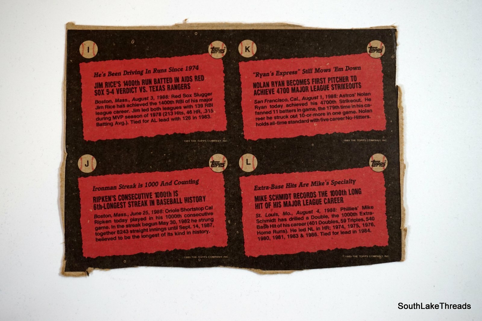 1989 Topps Box Bottom Nolan Ryan Cal Ripken Jim Rice Mike Schmidt Baseball  Cards | eBay