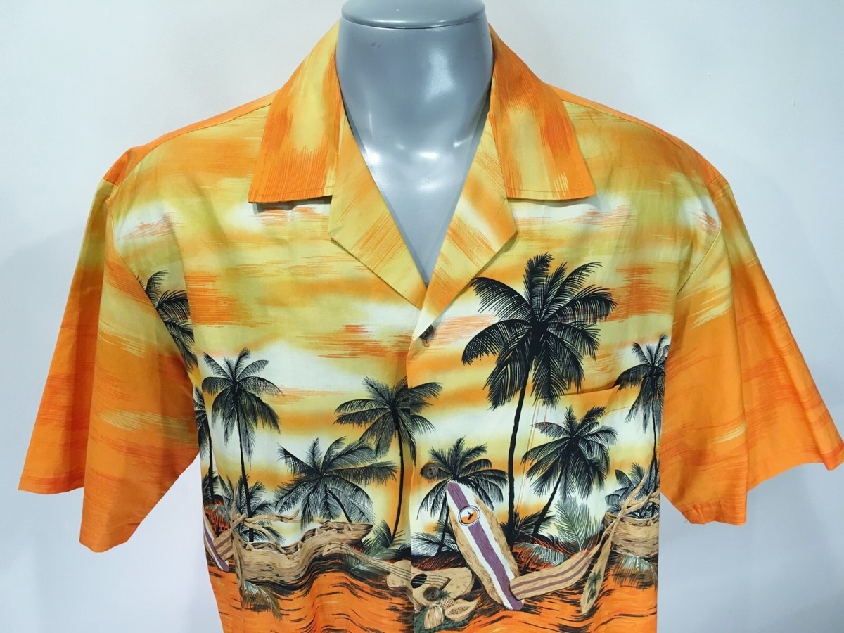 Hawaiian Togs XL Short Sleeve Vintage Shirt Orange Yellow Black