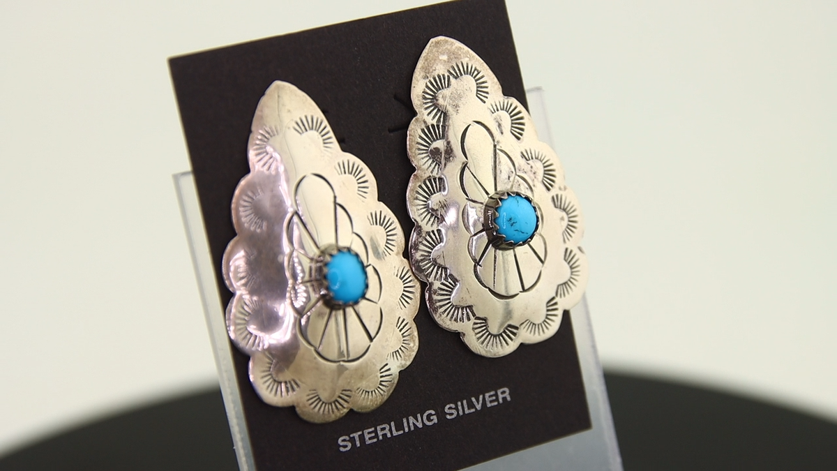Navajo Earrings 925 Silver Concho Hand Stamped Turquoise Native