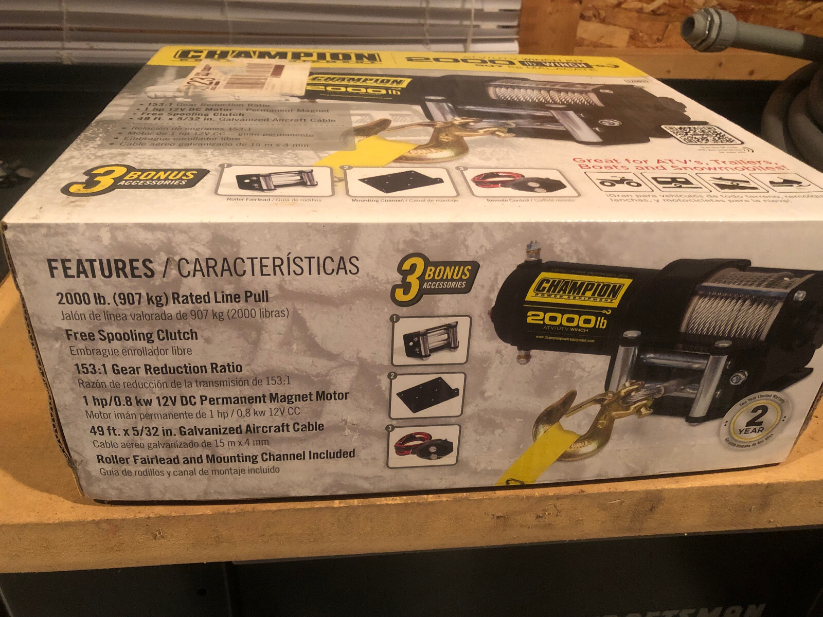 NEW in BOX Champion Power Equipment 12003 ATV/UTV Winch Kit 2000lb