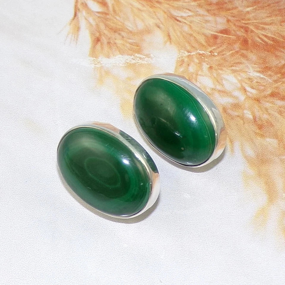 Натуральный малахит драгоценный камень 925 пробы запонки подарок на день рождения для него - Изображение 4 из 4